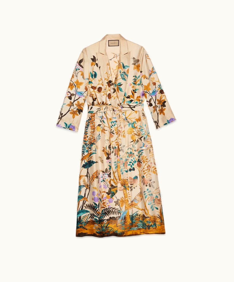 Gucci Tian Print Silk Gown Ivory And Lilac