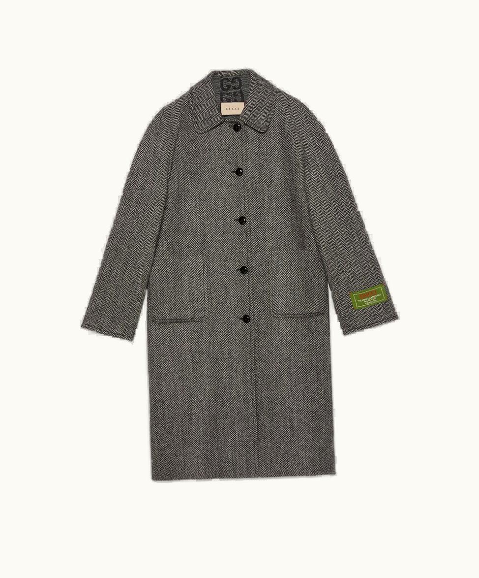 Gucci Reversible Chevron GG Wool Coat Grey And Dark Grey
