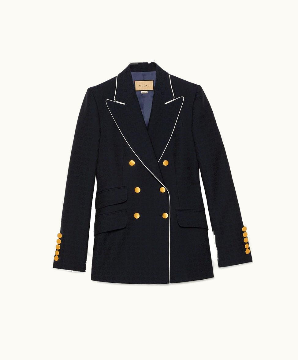 Gucci Horsebit Cotton Jacquard Jacket Dark Blue