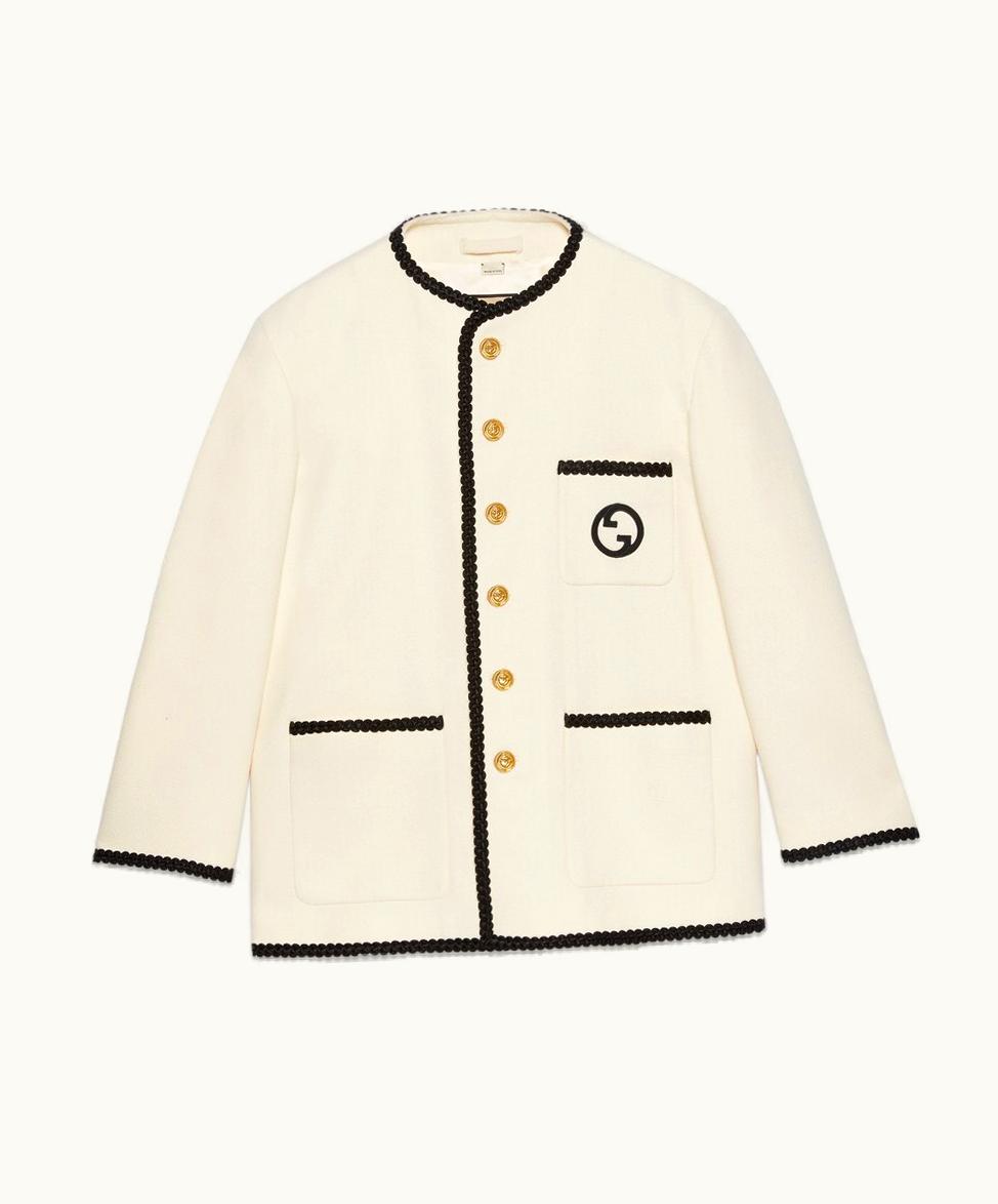 Gucci Wool Tweed Jacket With Embroidery Off White