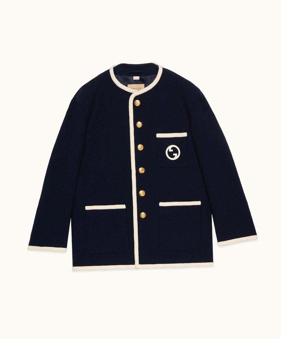 Gucci Photosynthesis Formula Embroidered Tweed Jacket Dark Blue