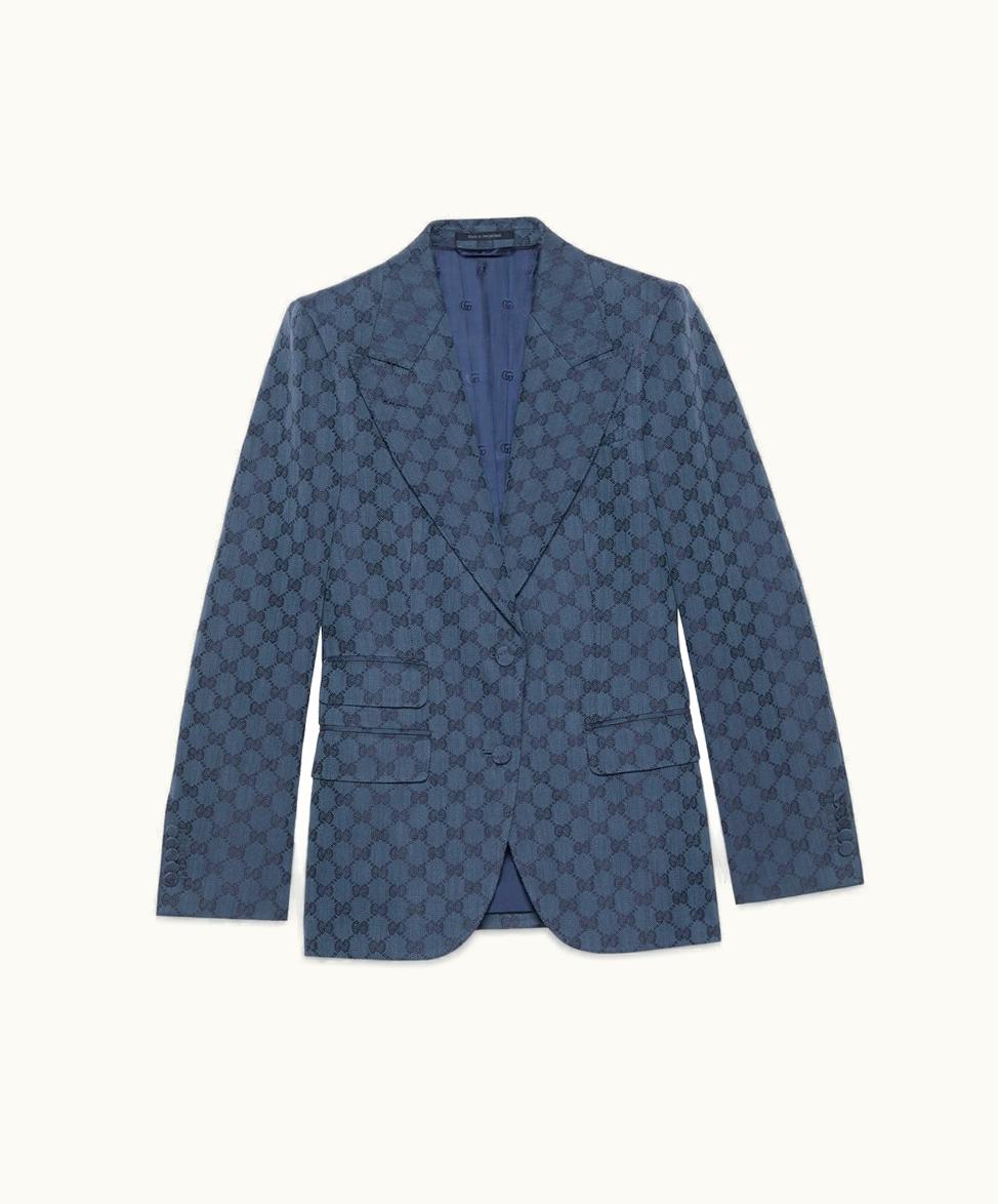 Gucci GG Linen Cotton Jacquard Jacket Light Blue