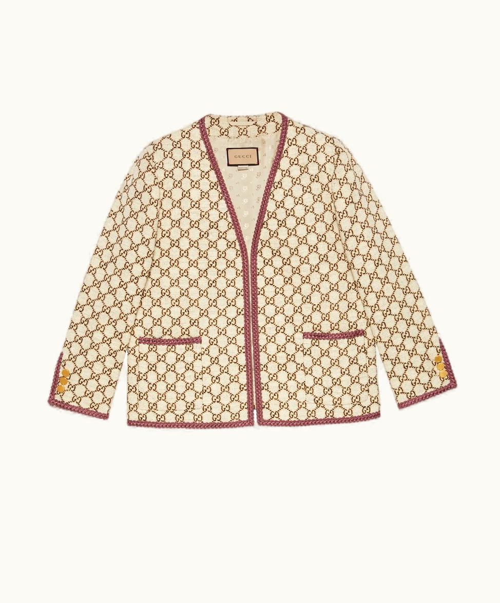 Gucci GG Cotton Tweed Jacket Beige And Brown