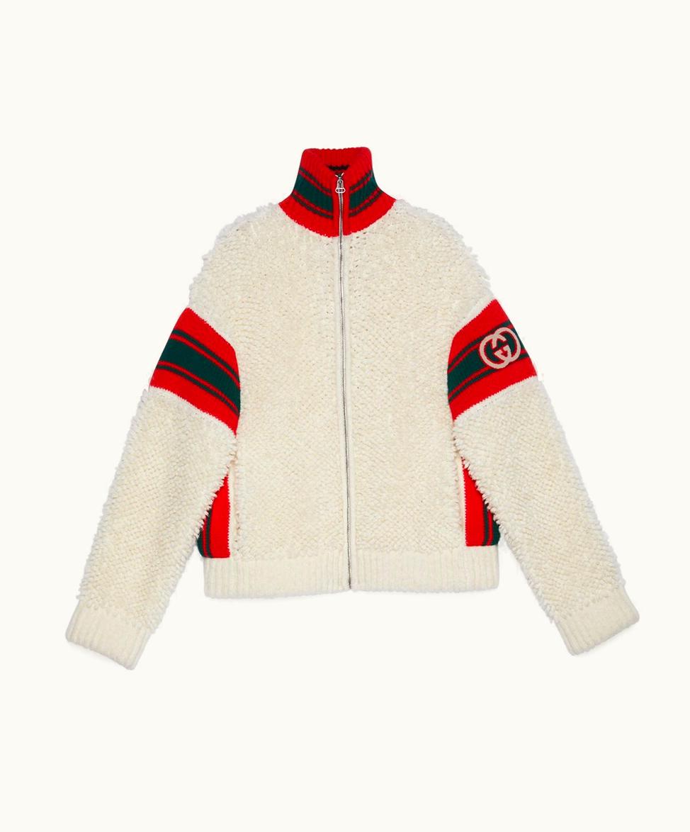 Gucci Wool Bomber Jacket With Patch Ivory And Red