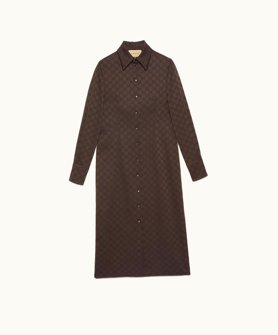 Gucci GG Viscose Dress Dark Brown And Camel