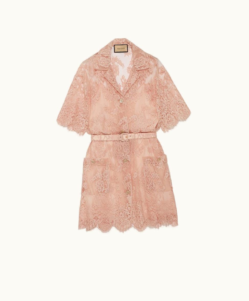 Gucci Floral Cotton Lace Dress Light Pink