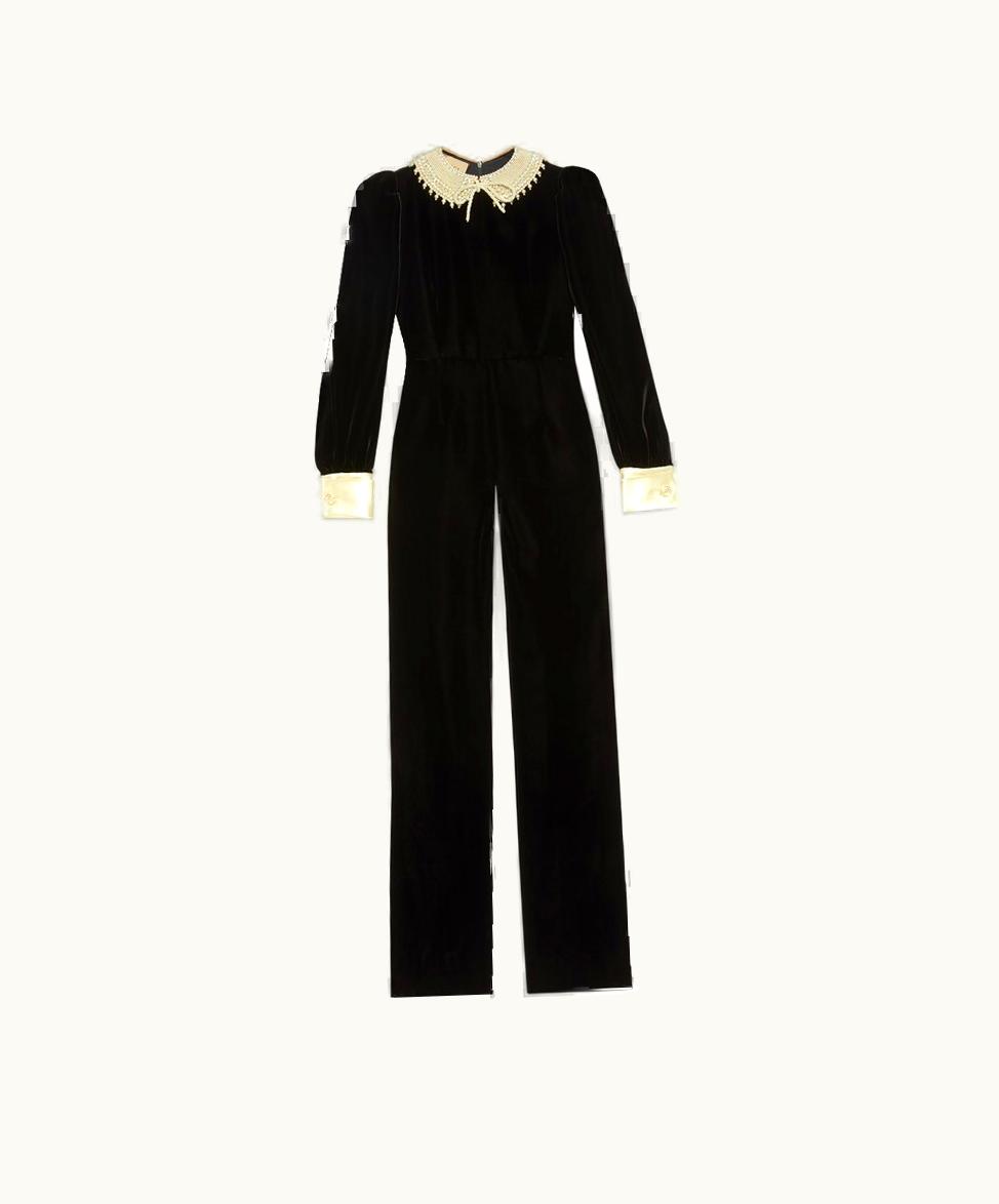 Gucci Silk Viscose Jumpsuit With Resin Pearls Black