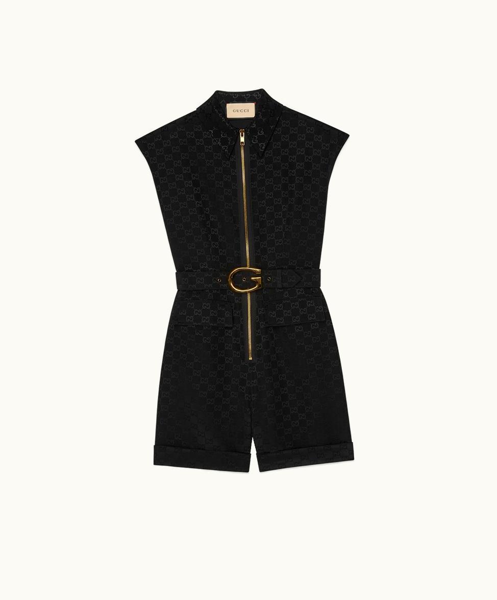 Gucci Faille Jumpsuit With G Buckle Belt Black