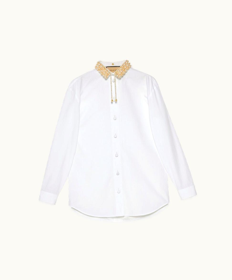 Gucci Cotton Poplin Shirt With Embroidered Collar White
