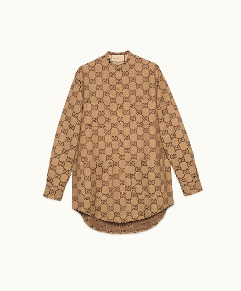 Gucci Maxi GG Canvas Shirt Camel And Ebony