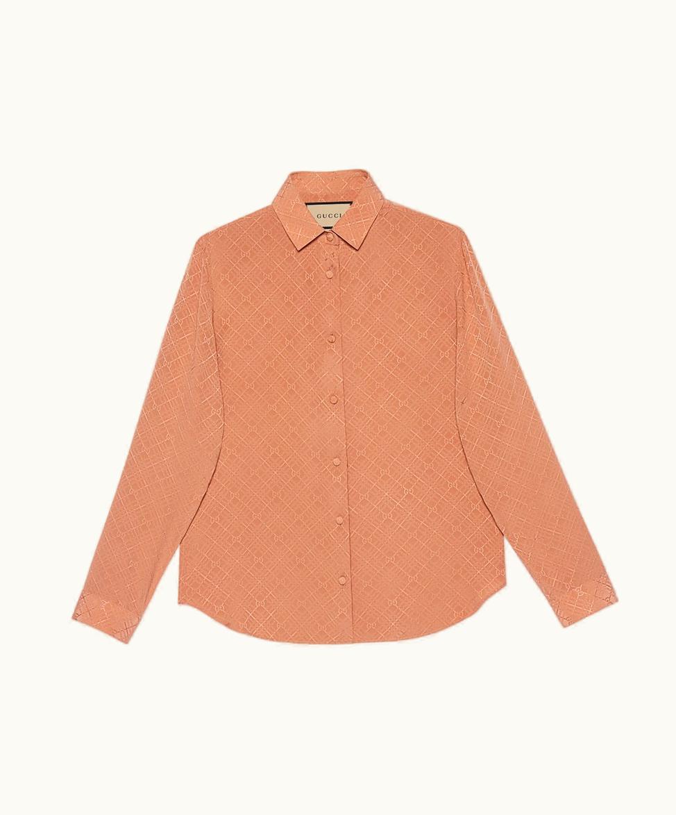 Gucci Women's Check GG Silk Crêpe Shirt Blush Check GG Silk
