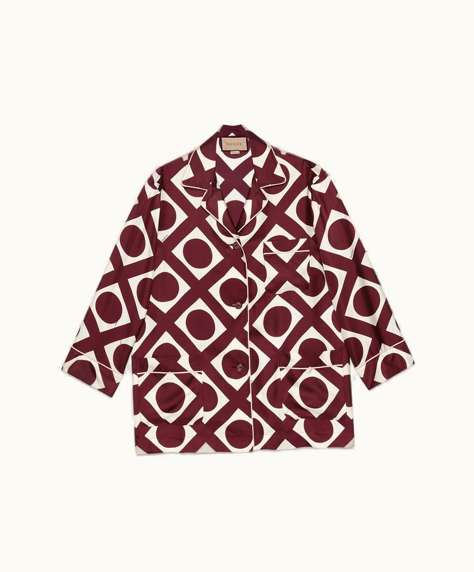 Gucci Optical Print GG Viscose Shirt Dark Red And Ivory