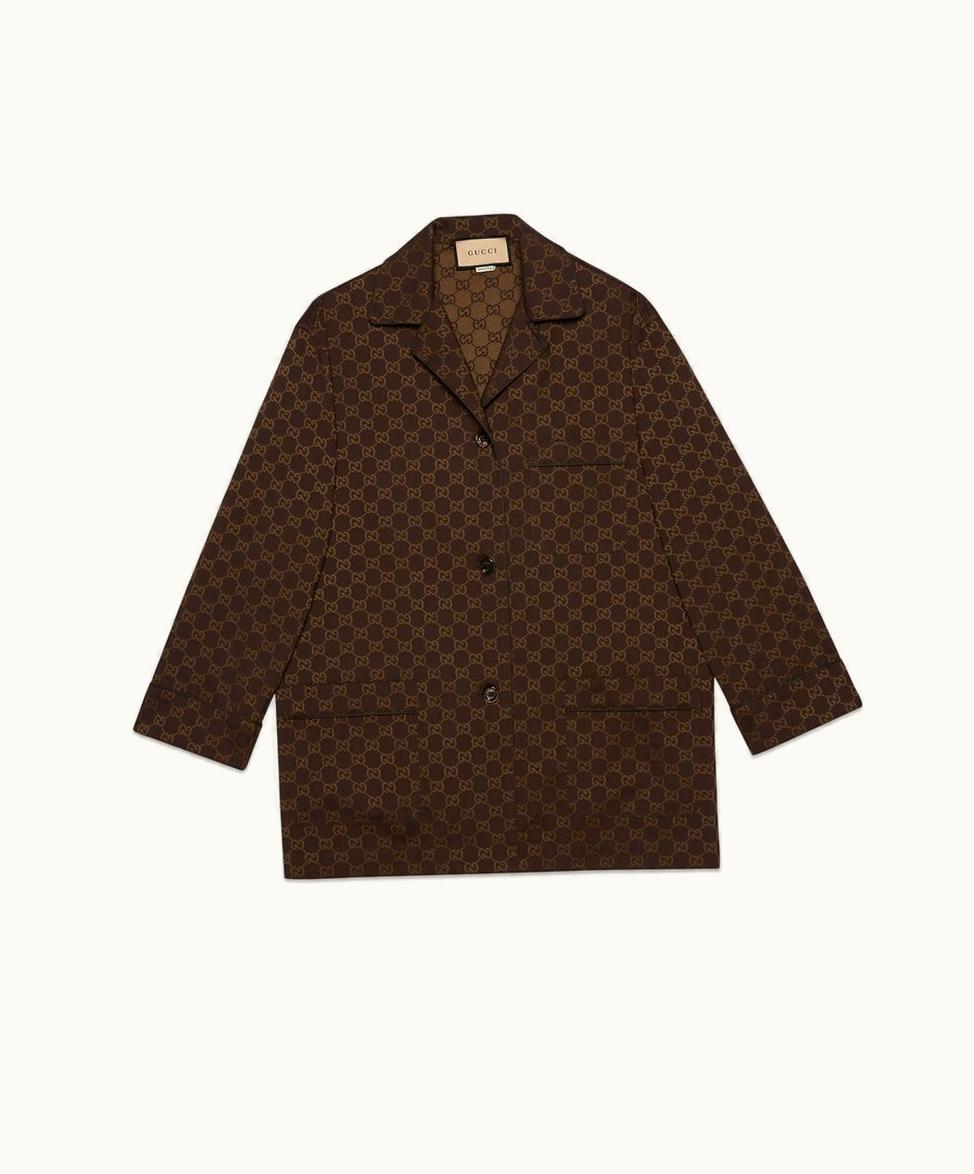 Gucci GG Viscose Shirt Dark Brown And Camel