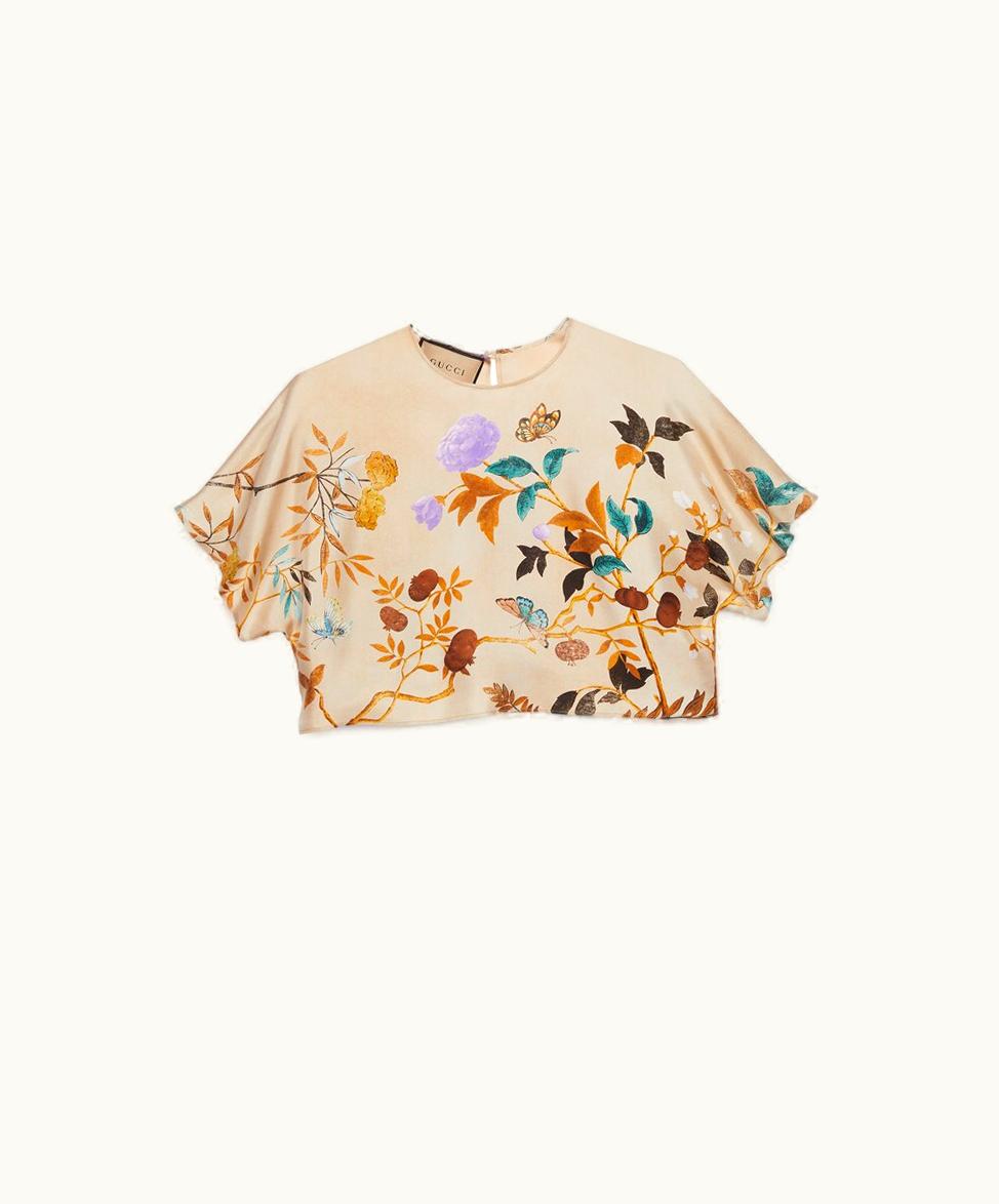 Gucci Tian Print Silk Shirt Ivory And Lilac