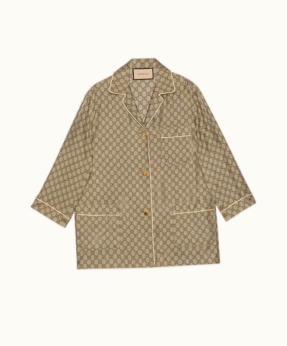 Gucci GG Supreme Silk Shirt Beige And Ebony