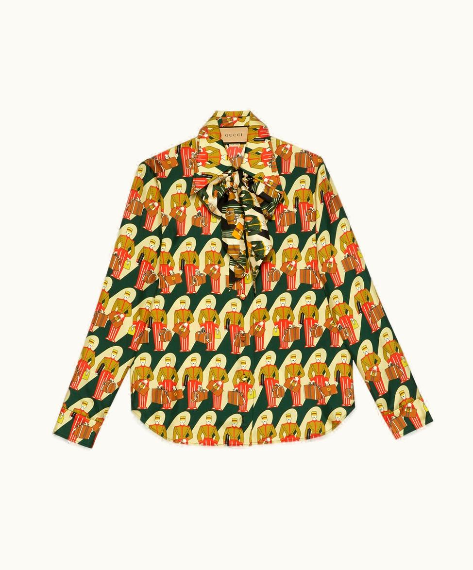 Gucci Porter Print Silk Shirt Dark Green