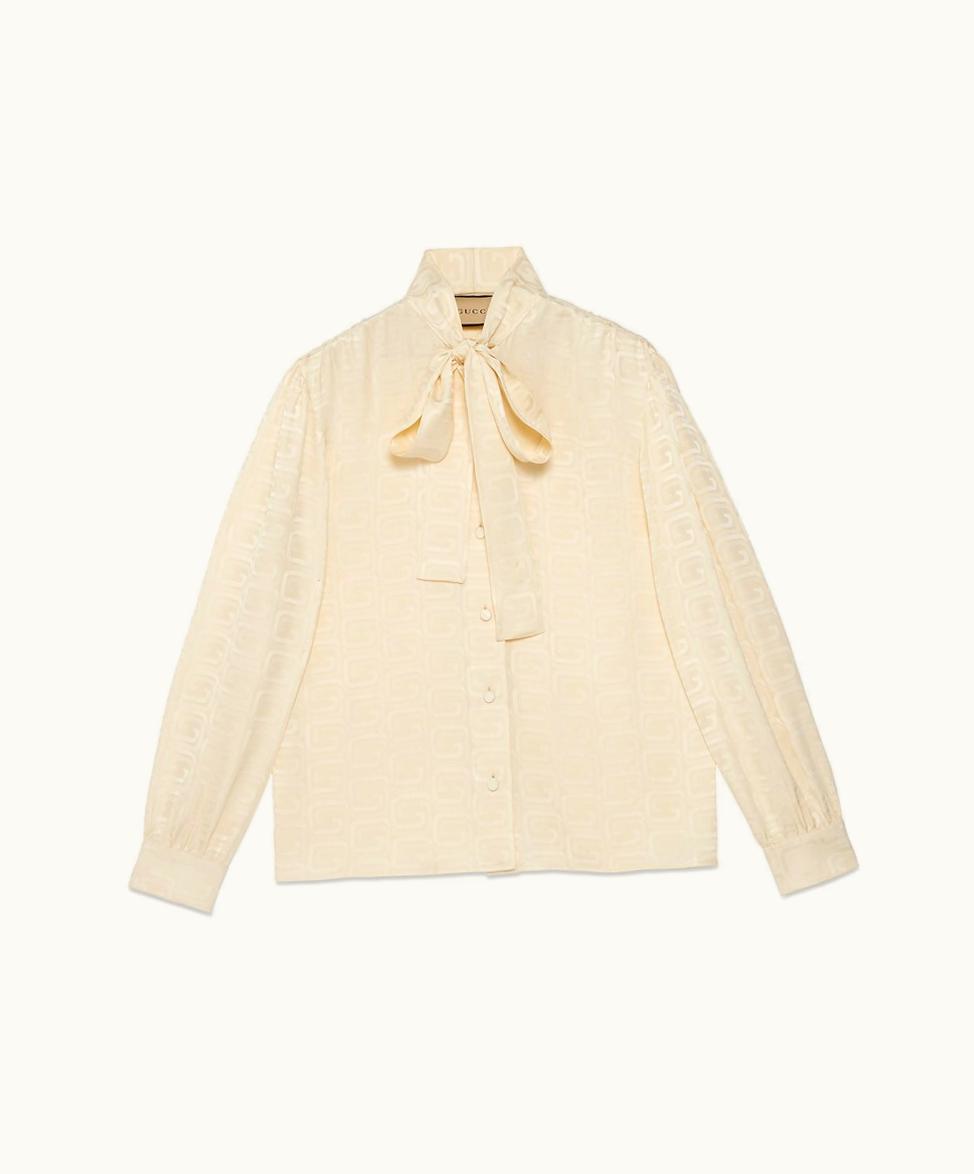 Gucci Squared Interlocking G Silk Shirt Ivory