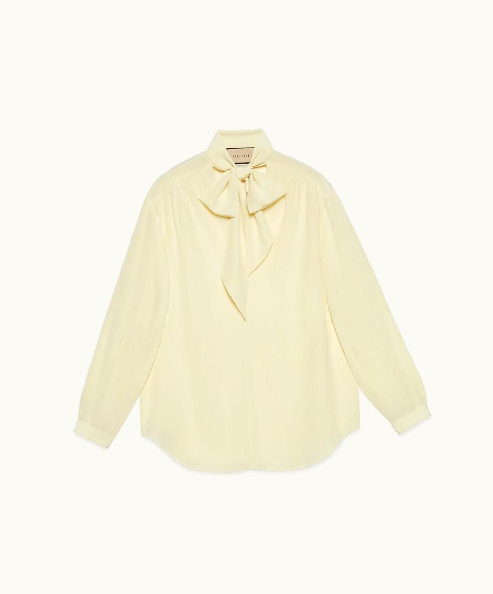 Gucci Crêpe Satin Shirt With Neck Tie Ivory