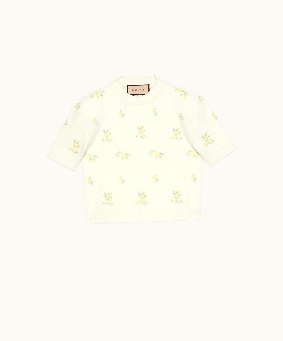 Gucci Wool Cashmere Top With Embroidery Ivory
