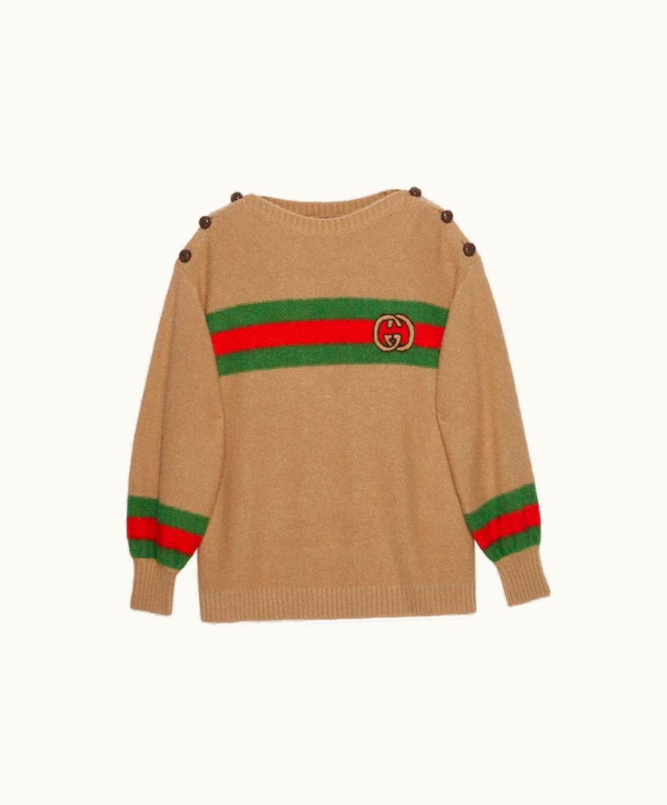 Gucci Wool Mohair Jumper With Interlocking G Camel