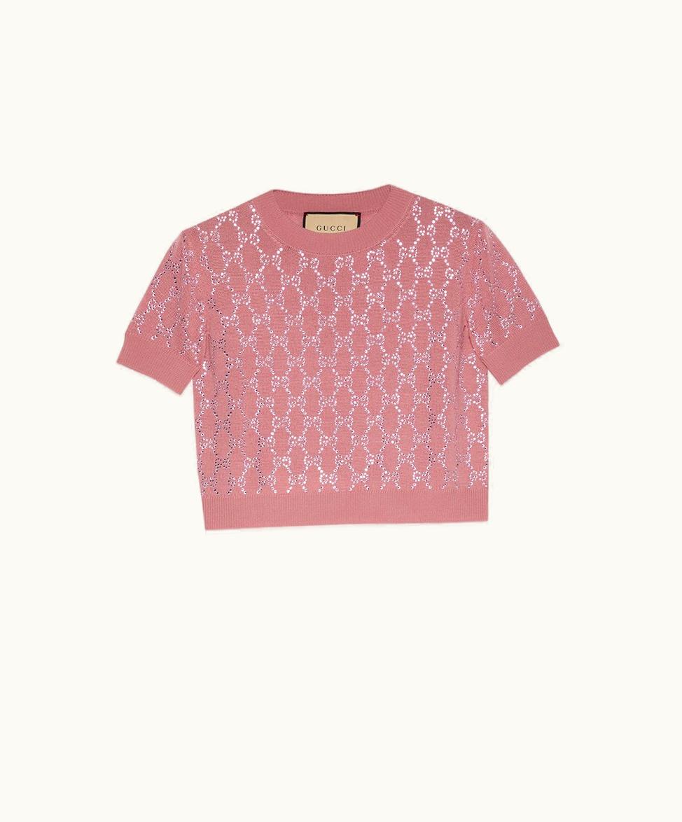Gucci GG Crystal Fine Wool Top Powder Pink