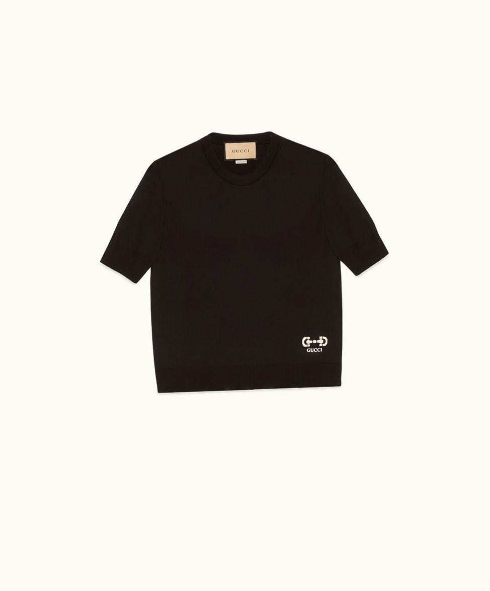Gucci Fine Wool Top With Horsebit Intarsia Black