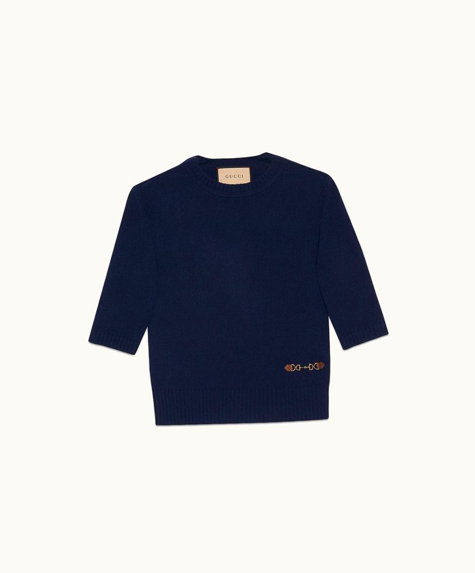 Gucci Cashmere Top With Horsebit Dark Blue