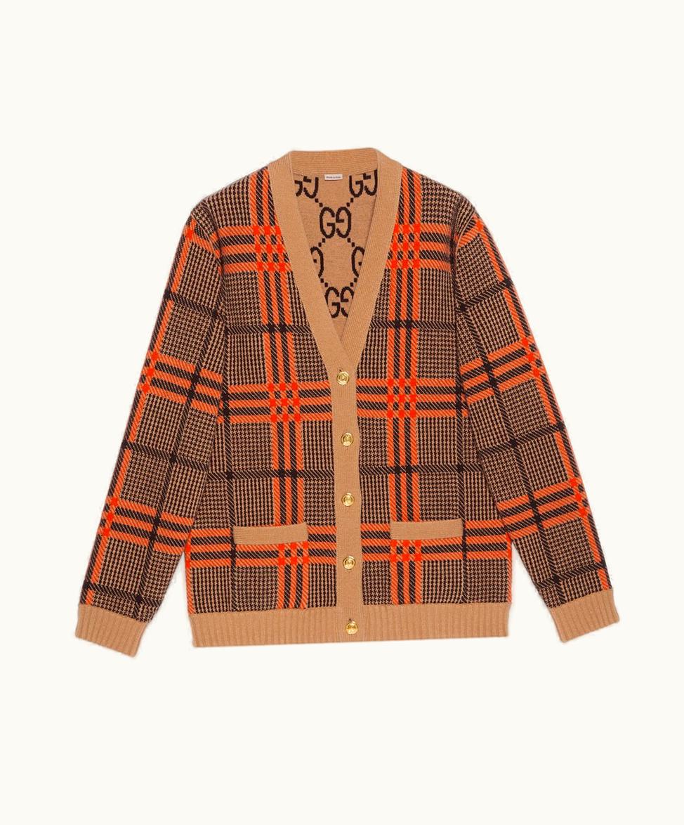 Gucci Reversible Knit Wool Cardigan Camel And Brown