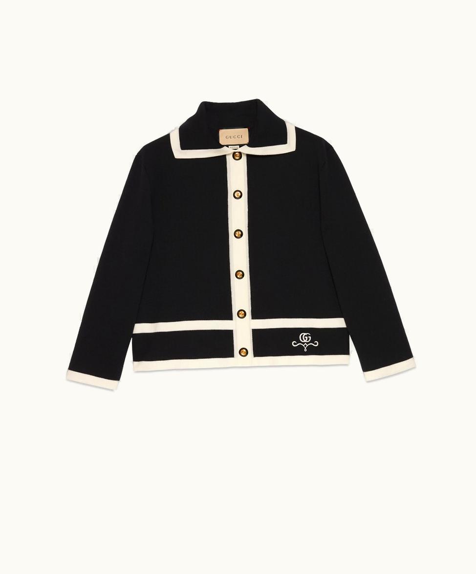Gucci Wool GG Piquet Jacquard Polo Shirt Black