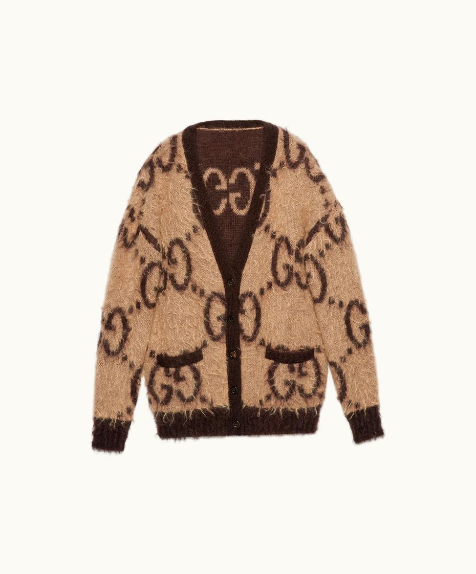 Gucci Reversible GG Mohair Wool Cardigan Beige And Brown