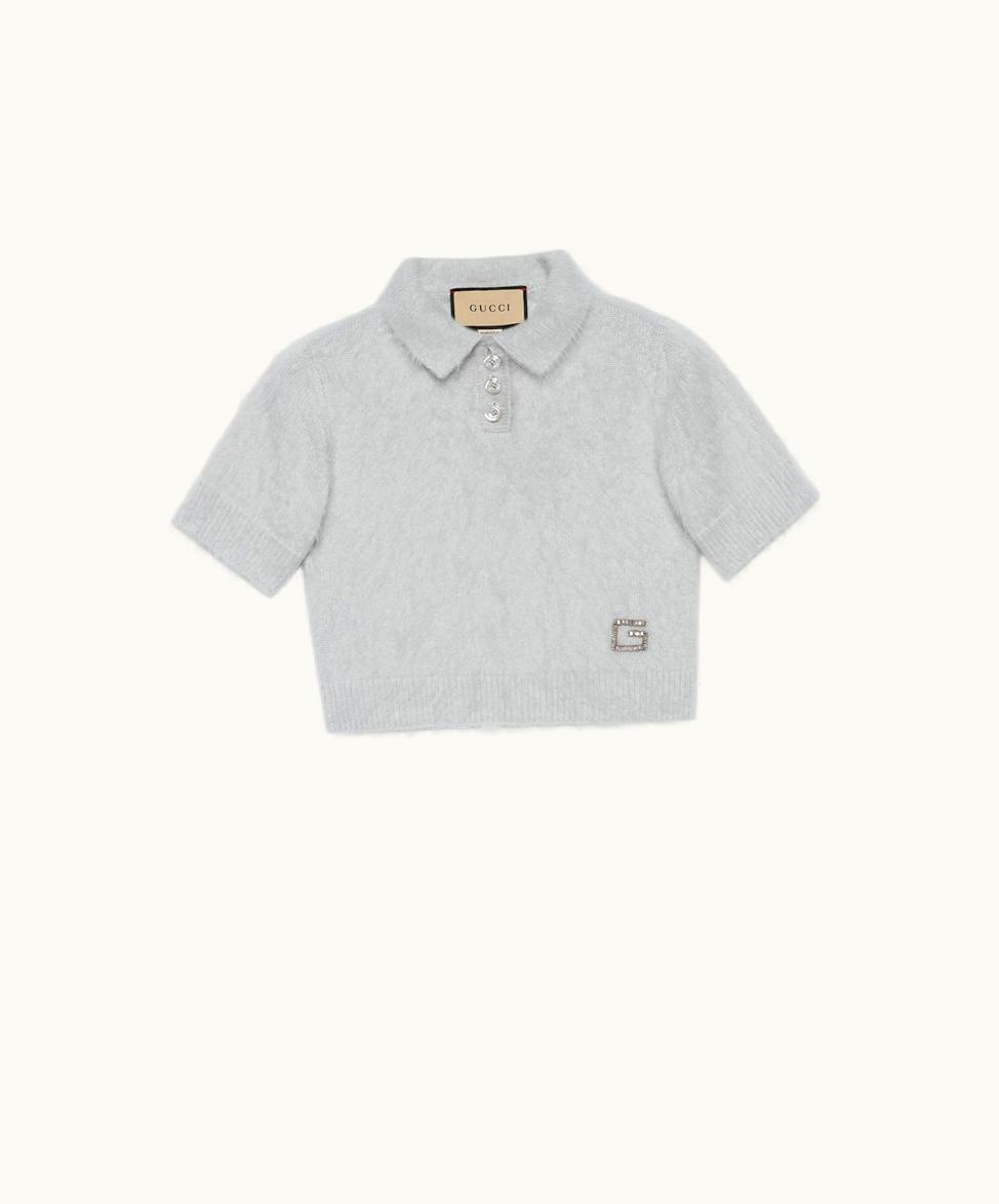 Gucci Silk, Cashmere And Mohair Polo Jumper Light Grey