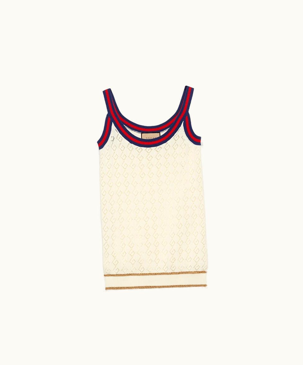 Gucci Cotton Tank Top With Web Ivory