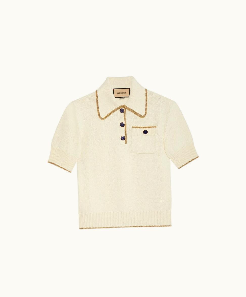 Gucci Cotton Lamé Knit Polo Shirt Ivory