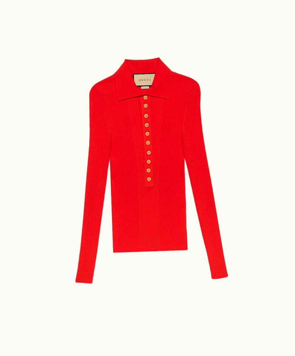 Gucci Extra Fine Rib Viscose Polo Shirt Red