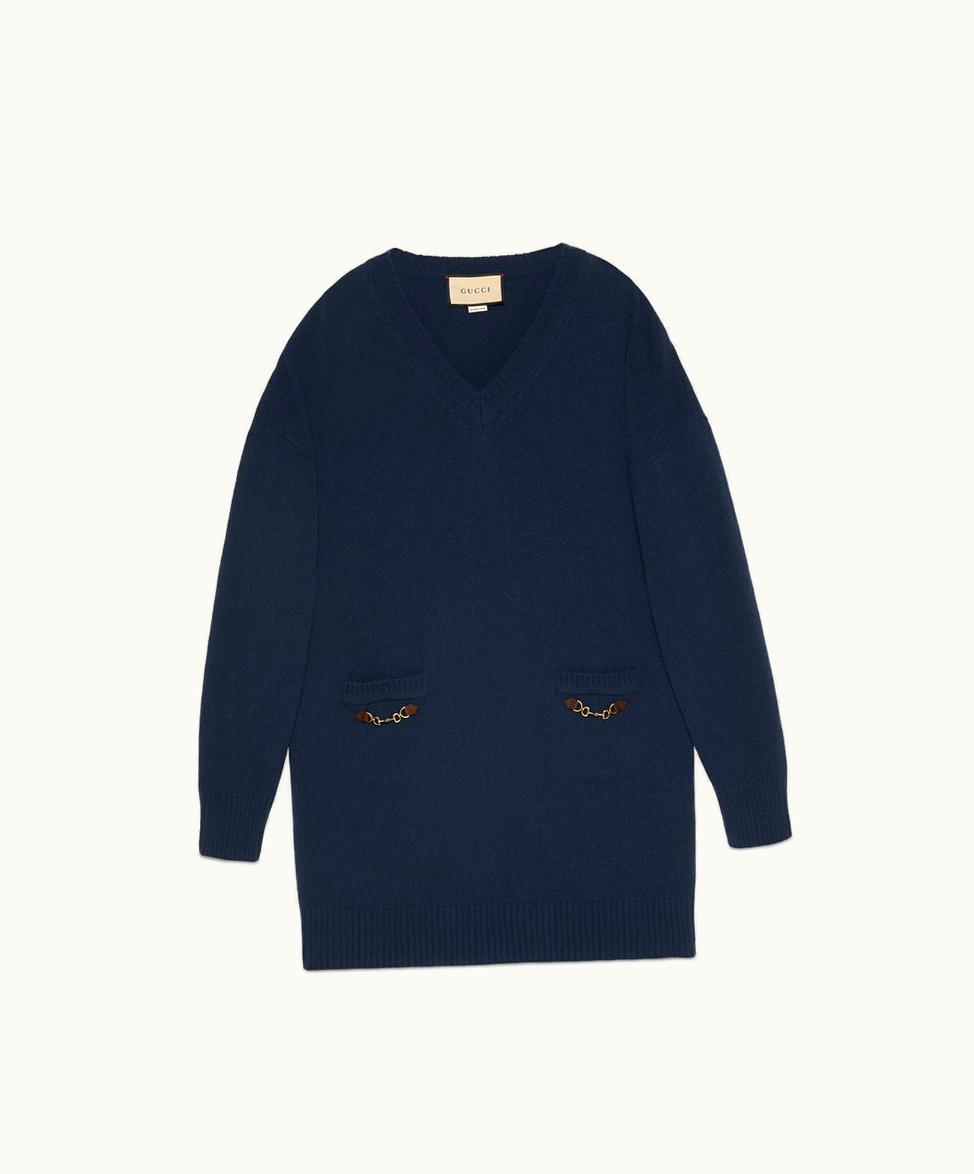 Gucci Cashmere Sweater With Horsebit Dark Blue