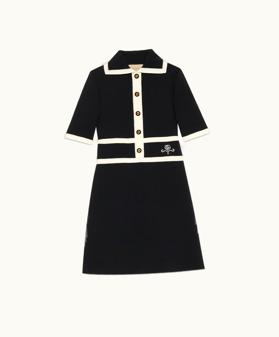 Gucci Wool GG Piquet Jacquard Polo Dress Black