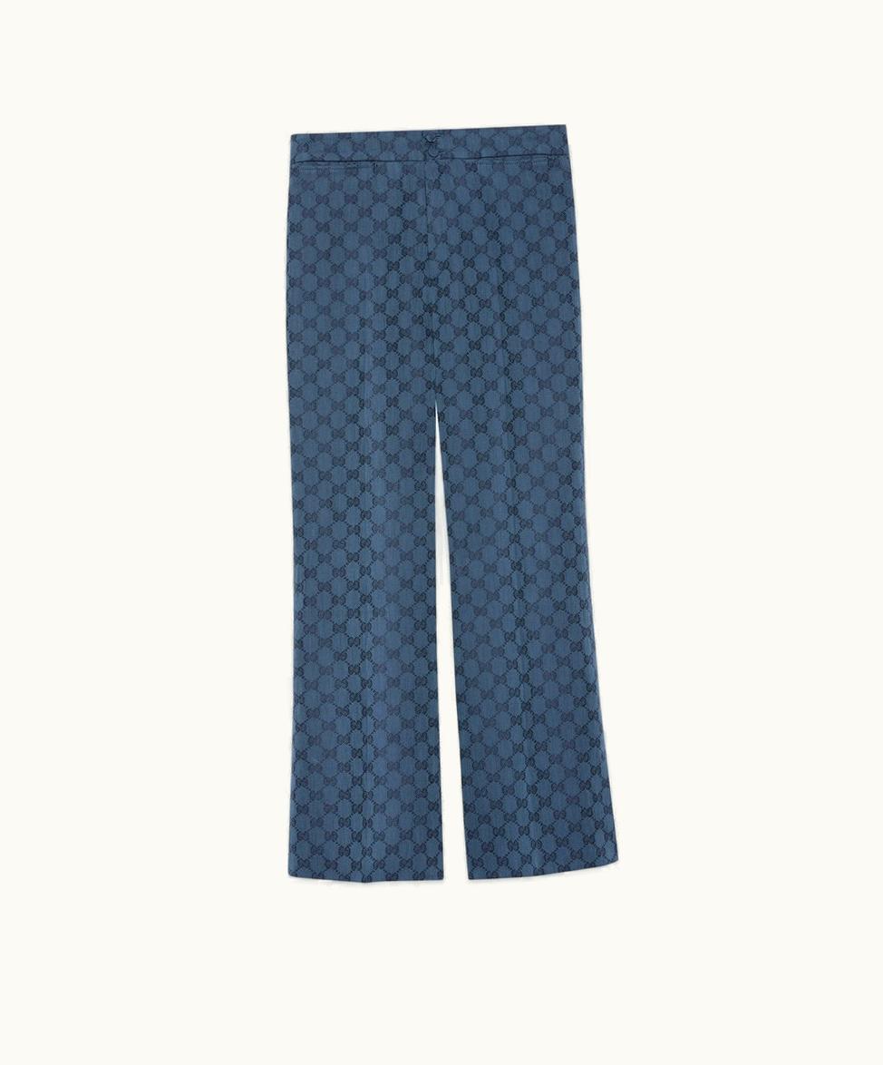 Gucci GG Linen Cotton Jacquard Trouser Light Blue