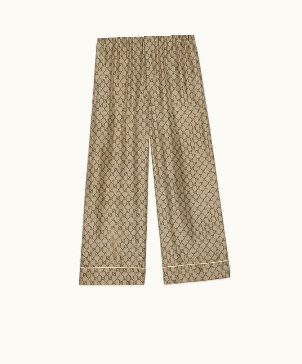 Gucci GG Supreme Silk Trouser Beige And Ebony