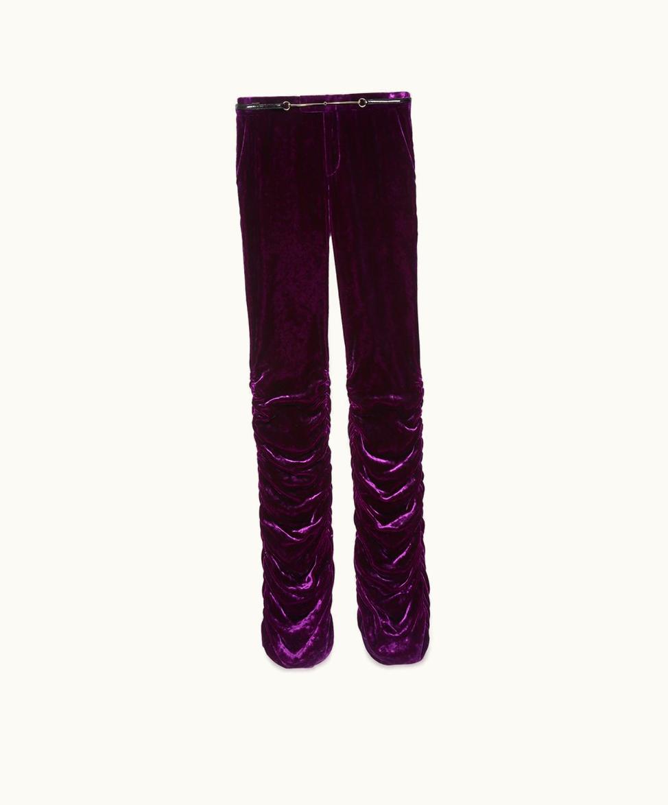 Gucci Velvet Trouser With Horsebit Belt Dark Purple