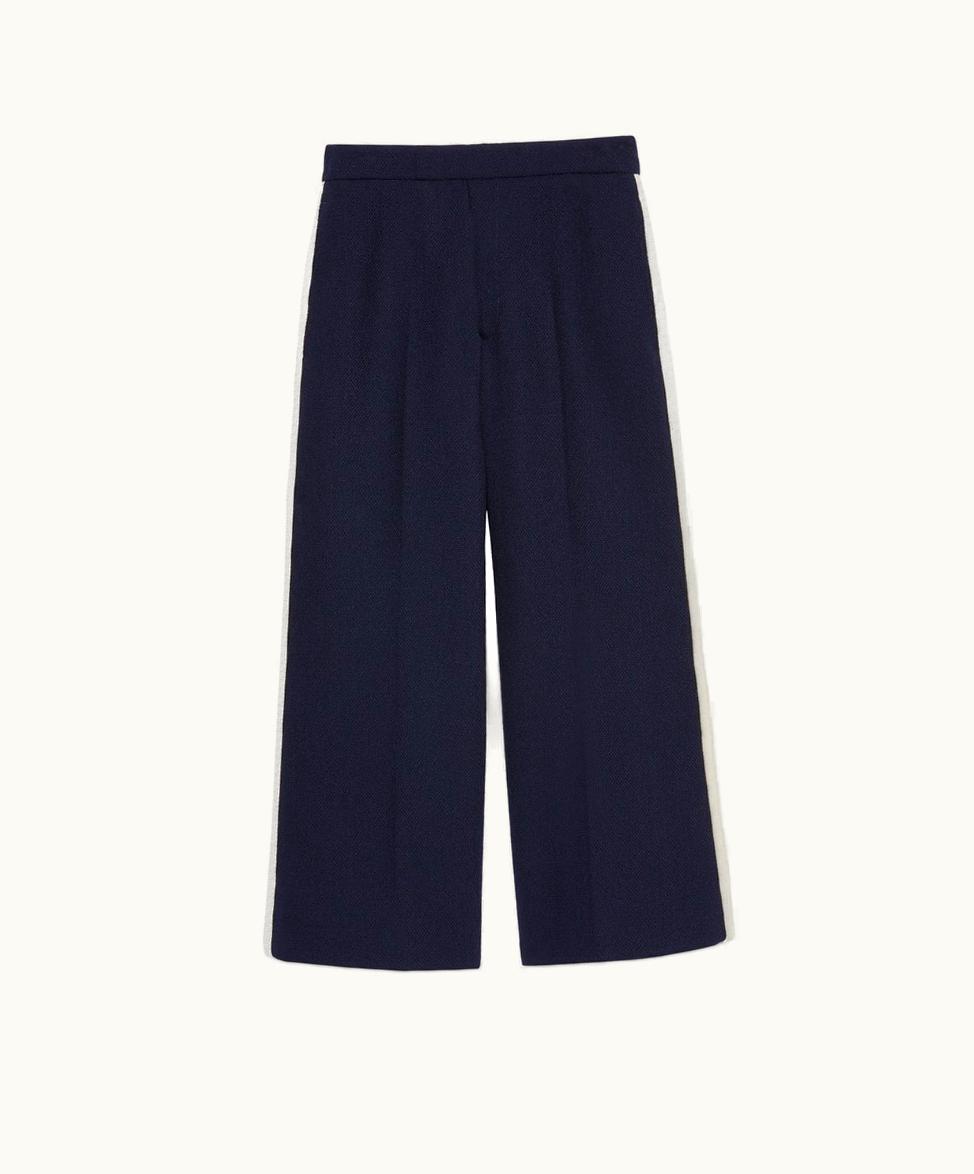 Gucci Retro Tweed Trouser With Round Interlocking G Patch Dark Blue