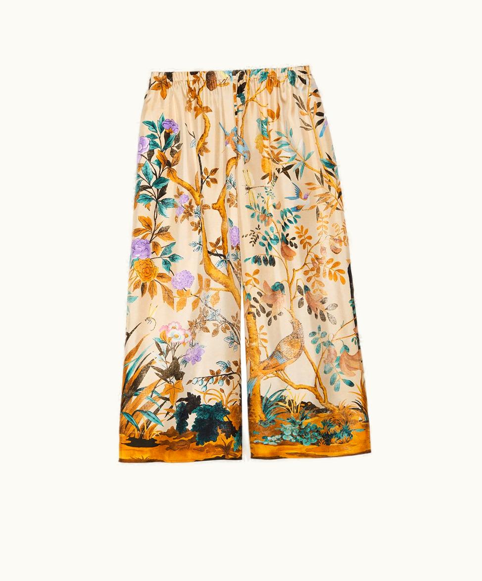 Gucci Tian Print Silk Trouser Ivory And Lilac