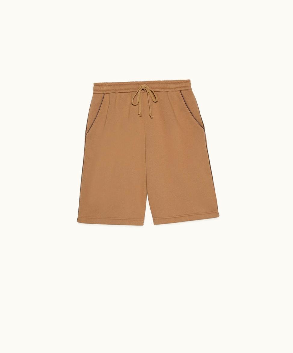 Gucci Cotton Jersey Shorts With Embroidery Dark Beige