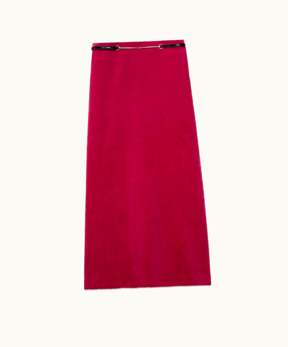 Gucci Velvet Skirt With Horsebit Belt Red