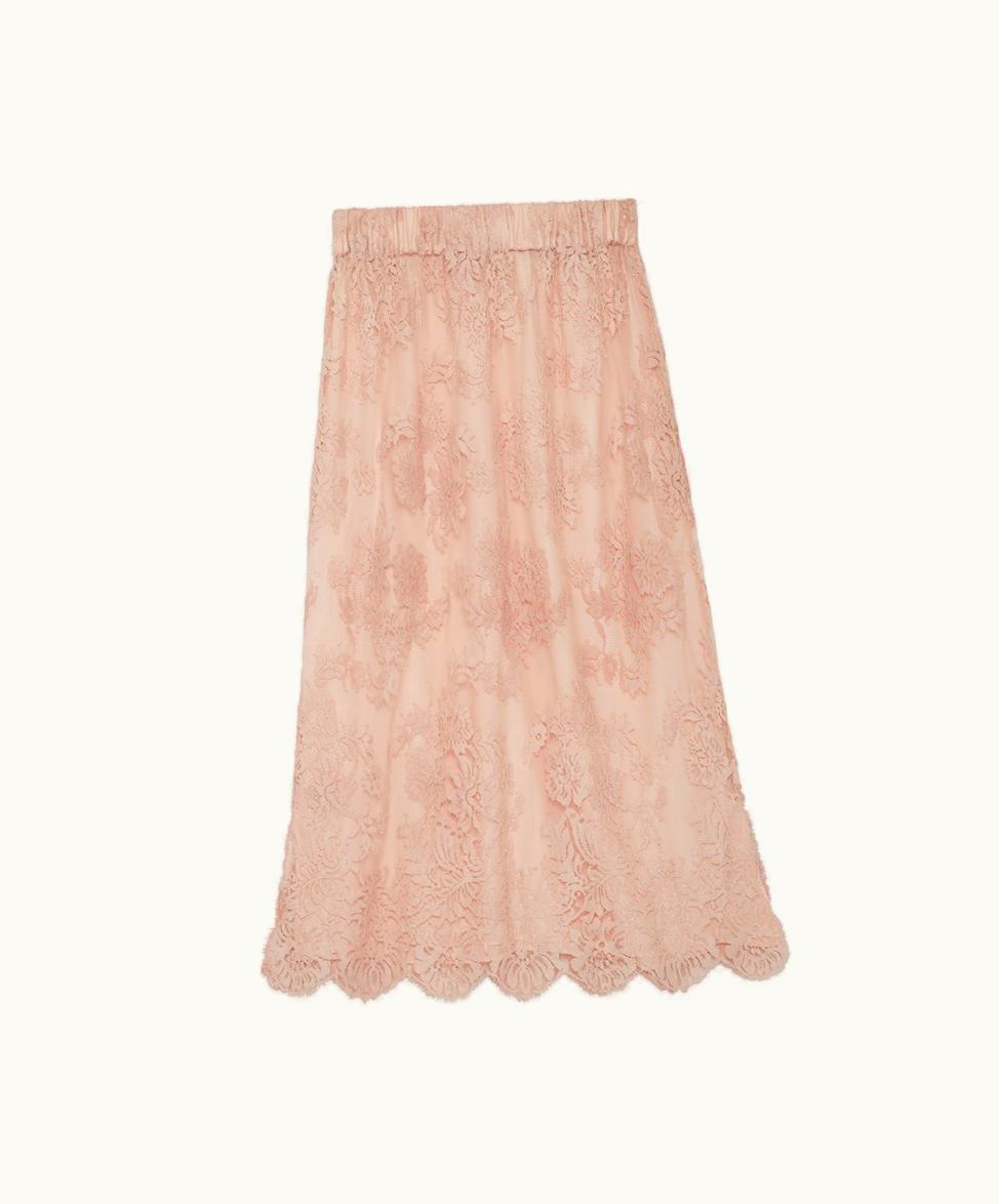 Gucci Floral Cotton Lace Skirt Light Pink