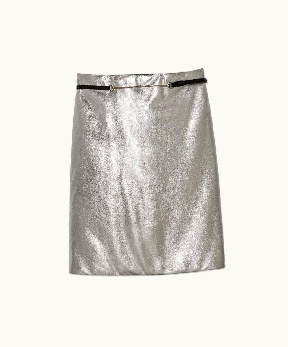 Gucci Padded Leather Skirt With Horsebit Metallic Silver