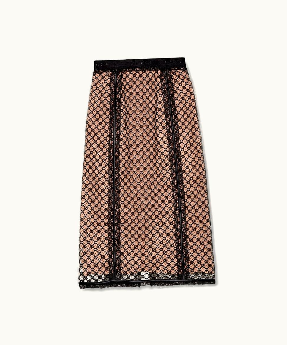 Gucci GG Net Skirt With Lace Trims Black
