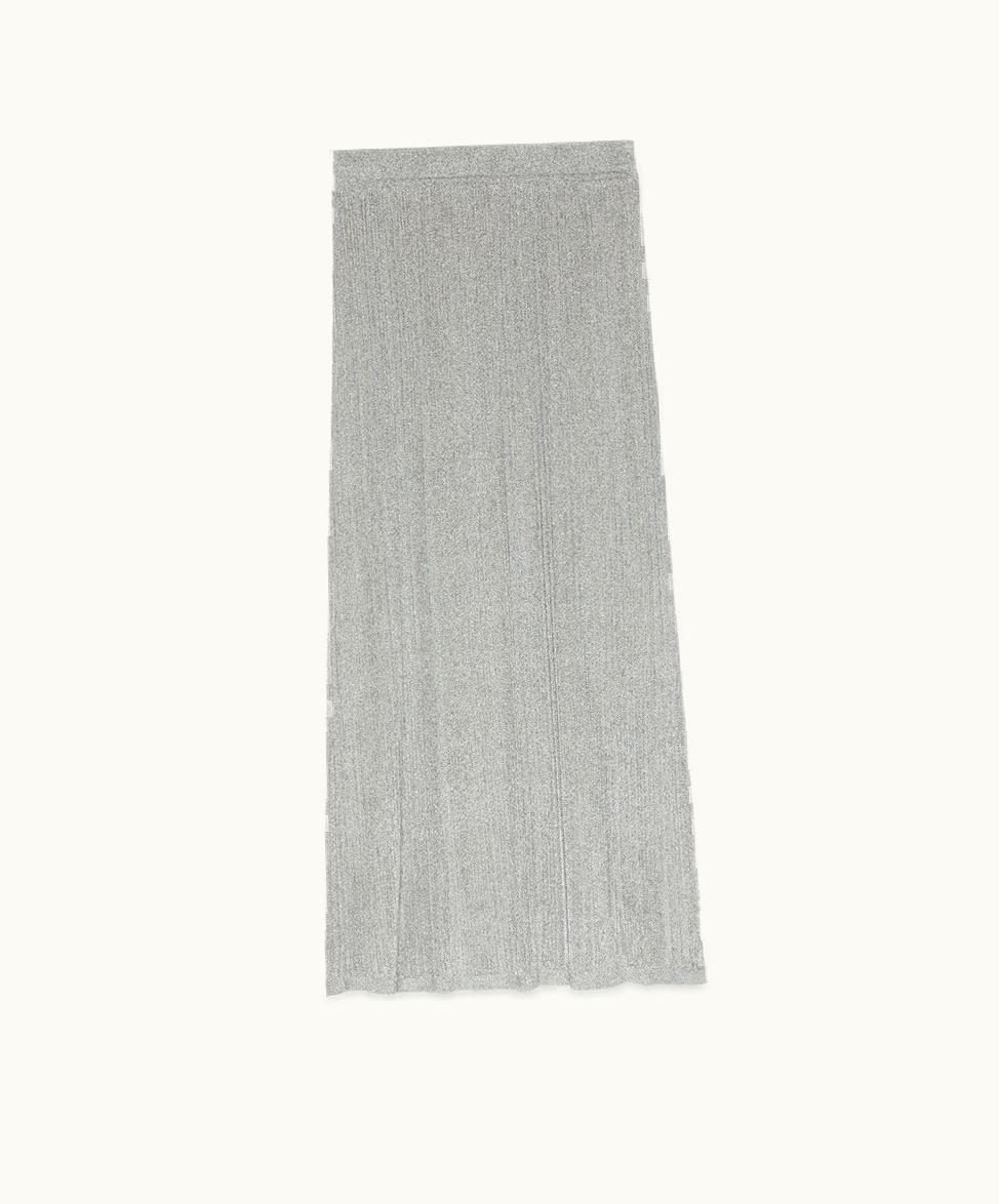 Gucci Fine Lamé Rib Knit Skirt Metallic Silver