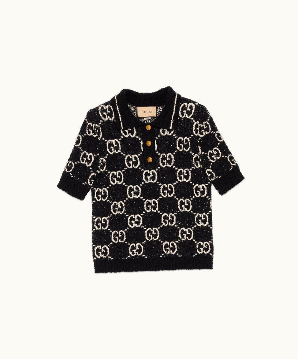 Gucci Gucci Fine Cotton Polo Top Black And Ivory