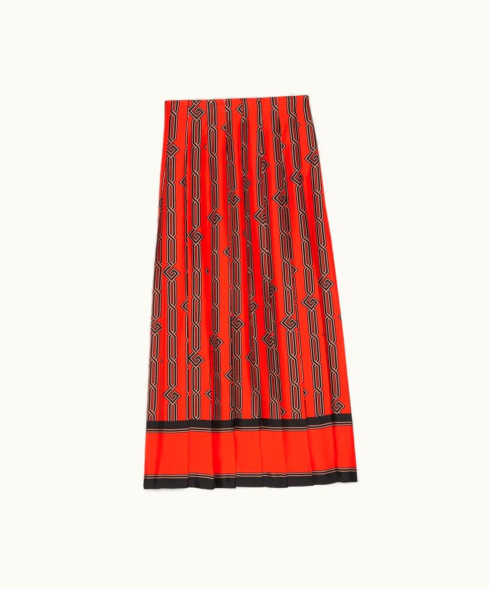Gucci Gucci Square G Chain Print Silk Skirt Orange And Black