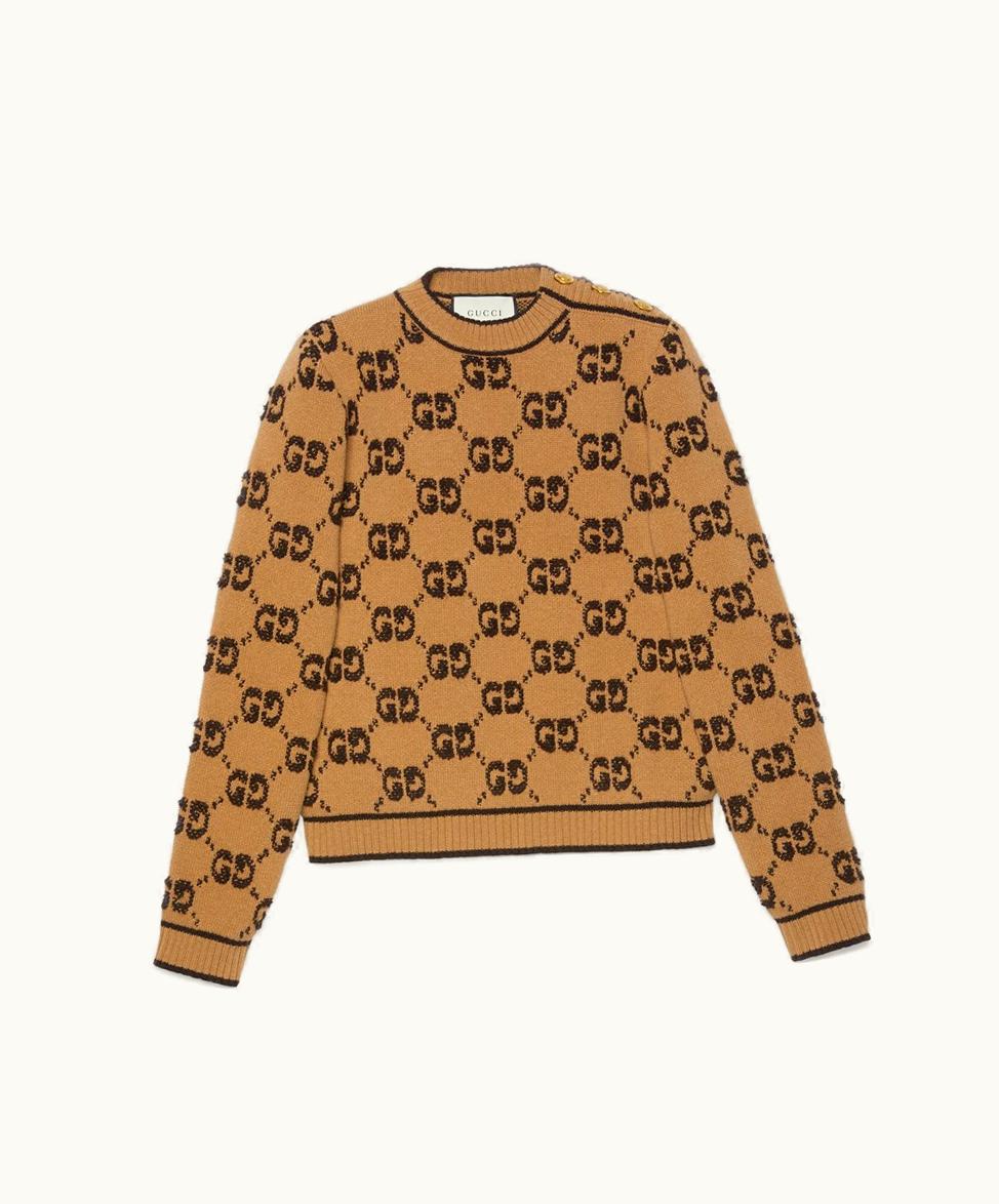 Gucci Gucci GG Wool Bouclé Jacquard Sweater Camel And Brown